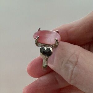 Silver Plated Pink Stone Ring Oval Prong Setting Gift Boxed